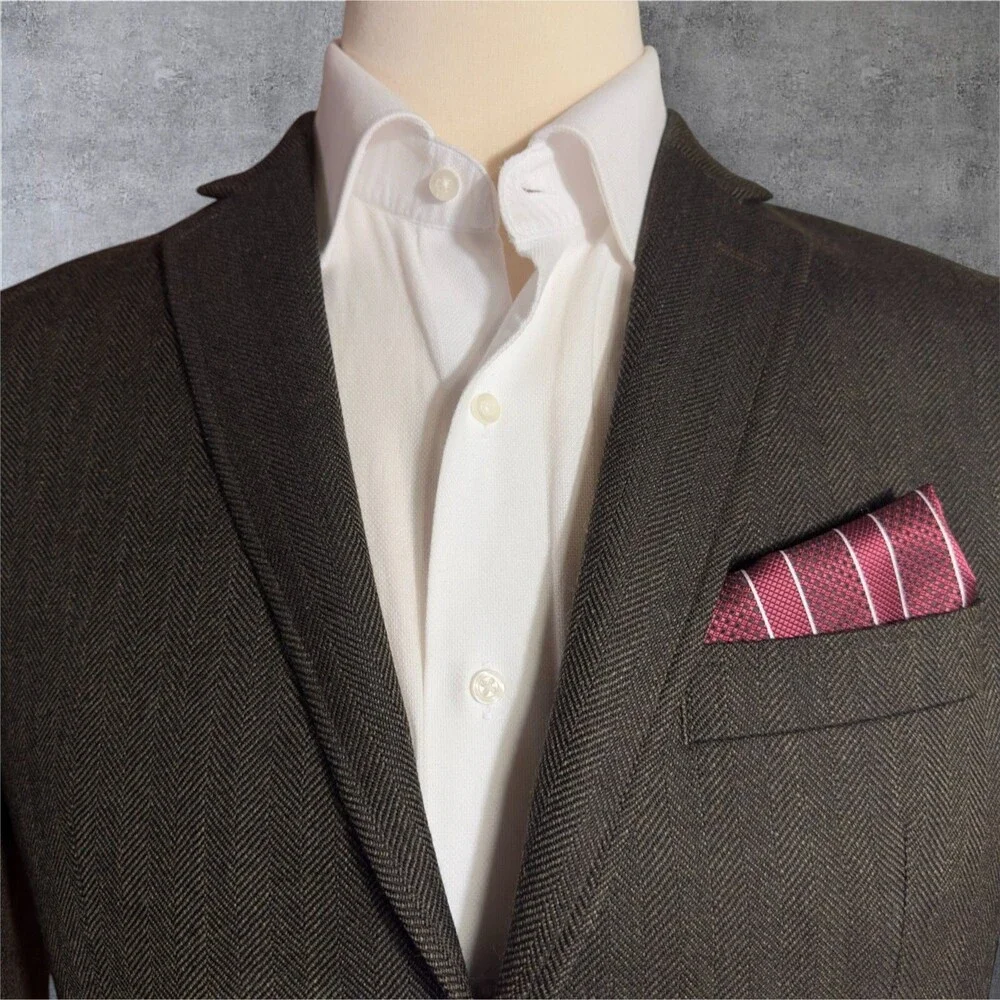 DKNY Mens Blazer Sport Coat Two Button Jacket 40R WOOL Brown Herringbone Suits